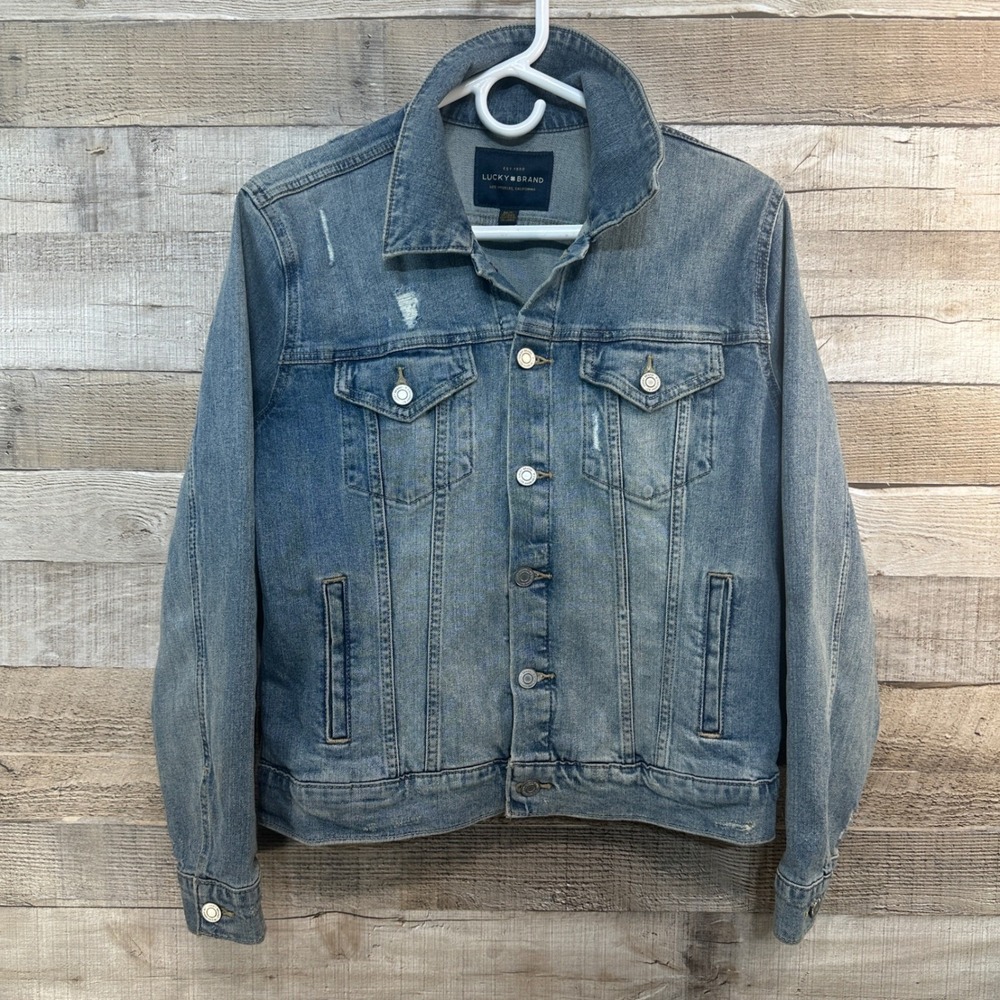 Lucky Brand The Tomboy Trucker Distressed Denim Jacket Medium Wash Womens Size M